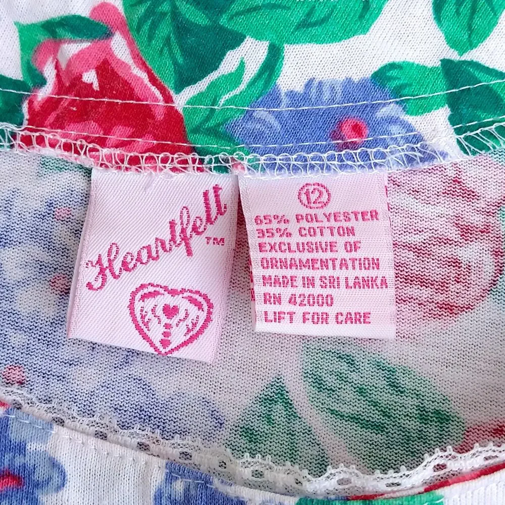 Heartfell Floral Dress Girls 12 PInk Blue Green Short Sleeves Full Skirt